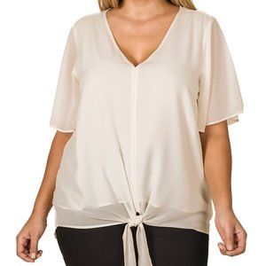 New Plus Size Zenana Cream Colored Dressy V Neck Chiffon Silky Blouse Top Shirt